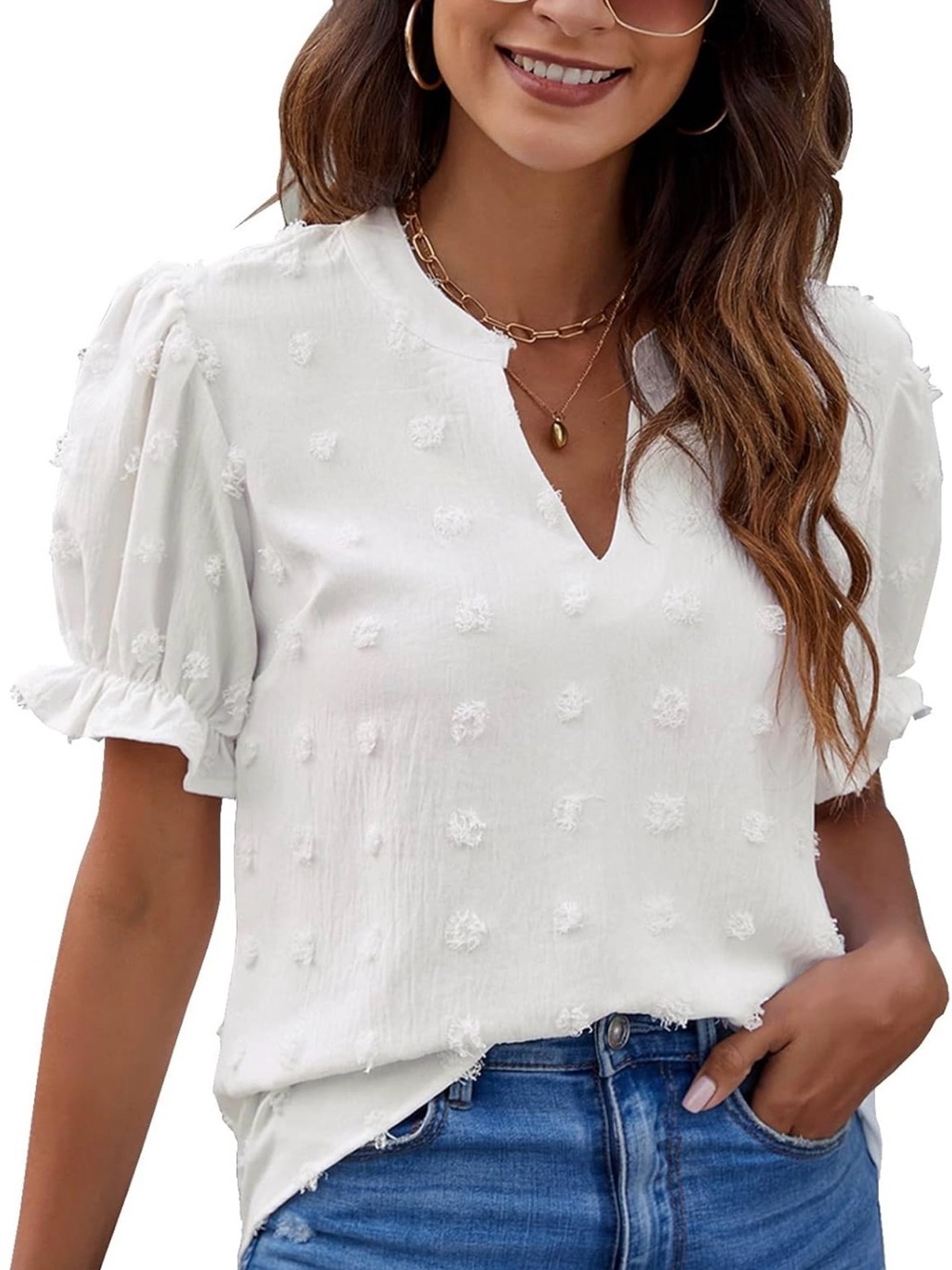 Blooming Jelly Women's Blouses Dressy Casual Puff Sleeve Summer Tops Size L